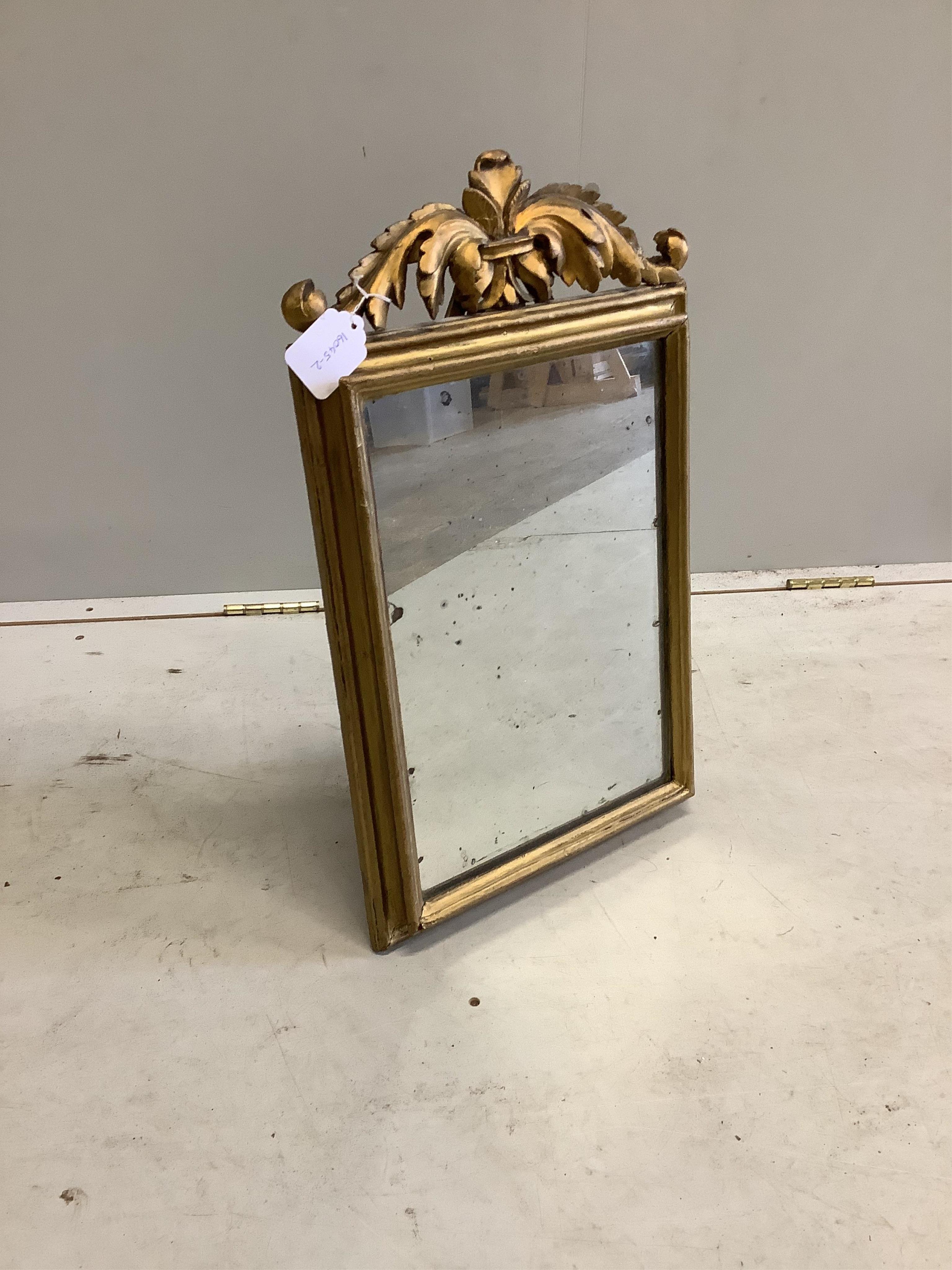 A 19th century giltwood and composition strut dressing table mirror, width 33cm, height 56cm. Condition fair.